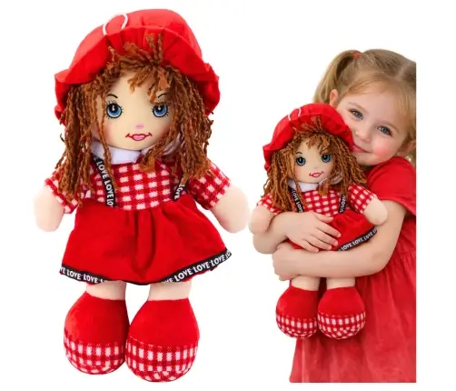 Rag Doll Cuddly Toy Checkered Dress Red 35 cm