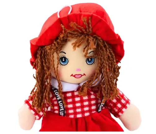 Rag Doll Cuddly Toy Checkered Dress Red 35 cm