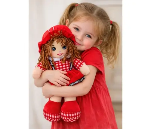 Rag Doll Cuddly Toy Checkered Dress Red 35 cm