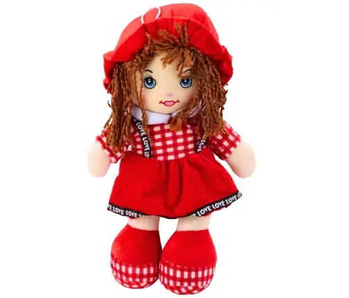 Rag Doll Cuddly Toy Checkered Dress Red 35 cm