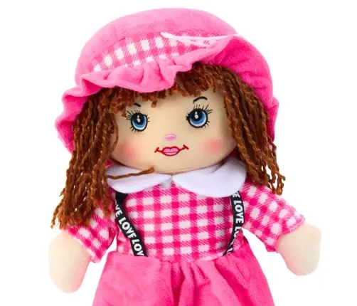 Rag Doll Cuddly Toy Checkered Dress Pink 35 cm