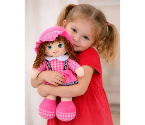 Rag Doll Cuddly Toy Checkered Dress Pink 35 cm