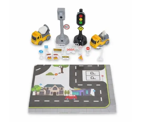 Set of traffic lights, speed camera, mat, construction cars, lights and sounds