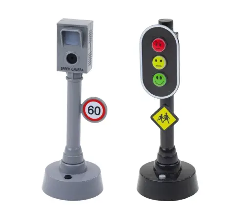 Set of traffic lights, speed camera, mat, construction cars, lights and sounds