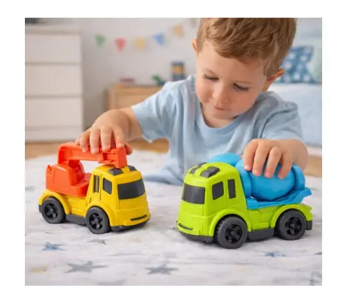 Construction Vehicle Set: Cars, Concrete Mixer, Truck with Hook, BIOPlastic