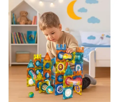 Set of Magnetic Construction Blocks Ball Track Colorful 98 pcs.