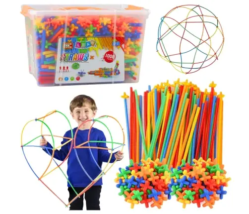 Straws 3D 4D Construction Blocks in a Box, Colorful, 1000 pcs.