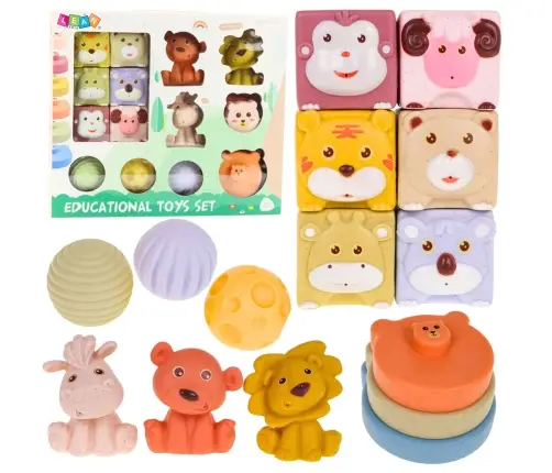 Set of Soft Sensory Educational ECO Blocks Rubber Animals 18 pcs.