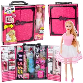 Pink Wardrobe Set for Dolls, Dresses, Shoes, Accessories