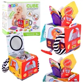 Soft Sensory Cube with Mirror Cars and Road Signs for Toddlers