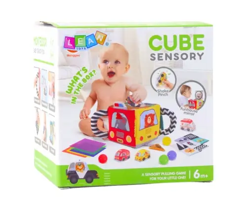 Soft Sensory Cube with Mirror Cars and Road Signs for Toddlers