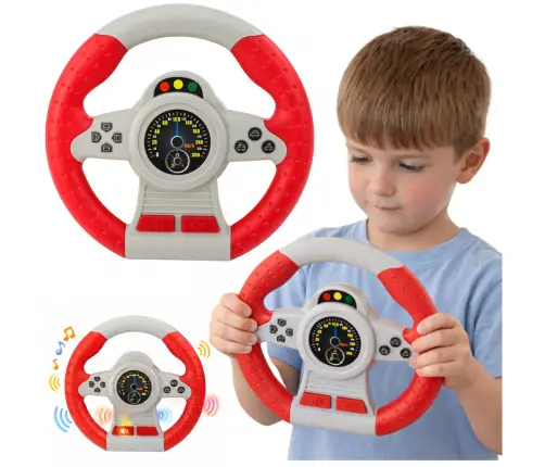 Interactive Steering Wheel Driving Simulator Lights Sounds Red