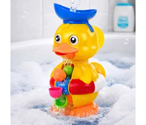 Interactive Bath Toy Duck with Grinder, Suction Cups, and Spoon