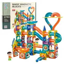 Set of Magnetic Blocks Ball Track Slide Colorful 188 pcs.