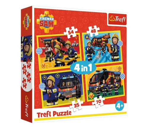 Puzzle – 4-in-1 (35, 48, 54, 70) – Fireman on Duty – Fireman Sam – Trefl 34348