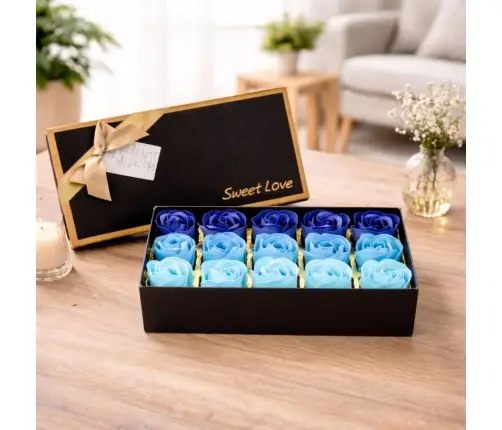Flower Box Eternal Fragrant Roses Flowers in a Box Blue 18 pcs.