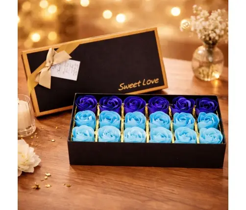 Flower Box Eternal Fragrant Roses Flowers in a Box Blue 18 pcs.