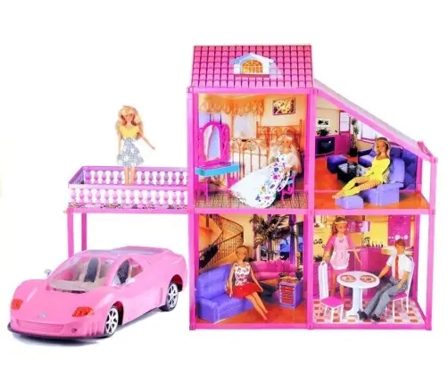Folded  Large Villa for Dolls 76 cm +  Pink Car + Accessories