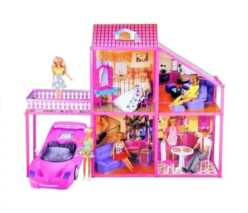 Folded  Large Villa for Dolls 76 cm +  Pink Car + Accessories