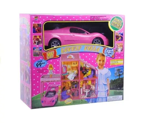 Folded  Large Villa for Dolls 76 cm +  Pink Car + Accessories