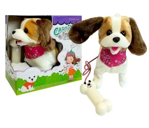 Plush Dog on Lead Controlled Pilot Bone White-Brown