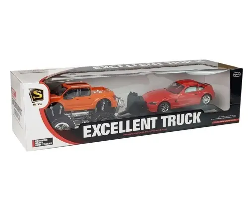 Set of Vehicles Orange Monster Truck Red BMW Caravan 58 cm