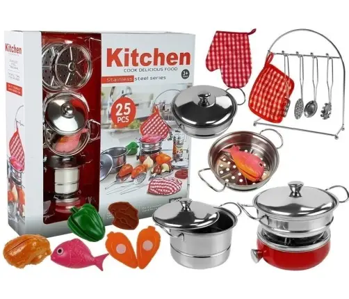 A set of dishes, pots and small cooks, stainless steel