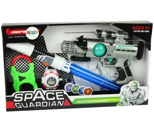 Space Warrior Set Laser Gun Lightsaber Handcuffs Disc Thrower
