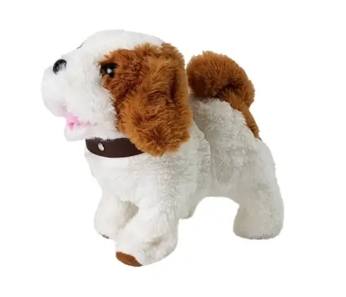 Battery-operated Plush Dog White in Brown Patched Accessories Sound