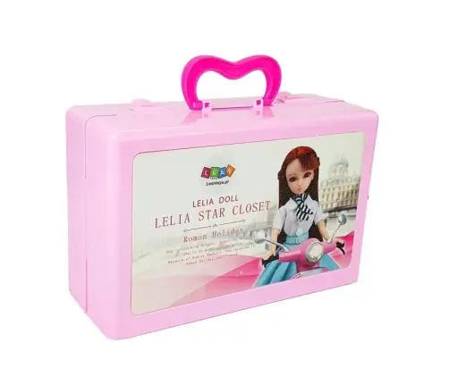 Doll, Model. Set of Clothes. Dressing. Jewelry in a Suitcase