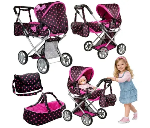 Leļļu rati 2in1 Alice Black-Pink