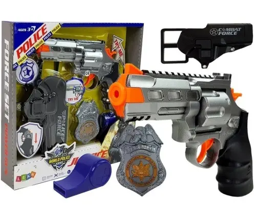 Police Kit Revolver 20cm Badge Holster Whistle Sound Light Effects Police Kit Revolver 20cm Badge Holster Whistle Sound Light Effects