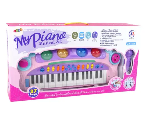 Pink Multifunctional Interactive Big Musical Baby Piano Microphone MP3