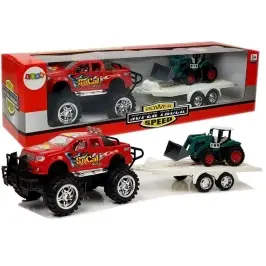 Set of Vehicles with Friction Off- road Car Red and Excavator