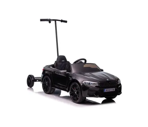 Bērnu elektroauto BMW M5 ar platformu un rokturi vecākiem Black lacquered Bērnu elektroauto BMW M5 ar platformu un rokturi vecākiem Black lacquered