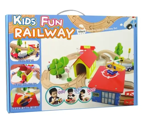 Wooden Train Track Cars Trees Buildings