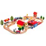 Wooden Train Track Cars Trees Buildings