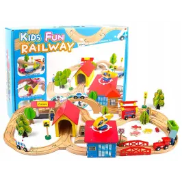 Wooden Train Track Cars Trees Buildings