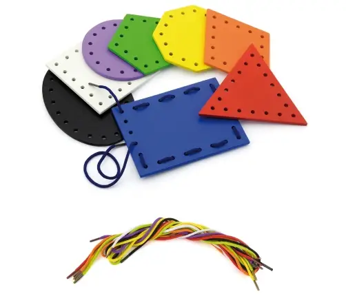 VIGA Drewniane Kształty do nawlekania i sznurowania Montessori