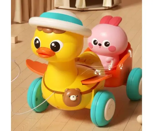 WOOPIE BABY Żółta Kaczuszka z Różowym Króliczkiem w Przyczepce do Ciągnięcia