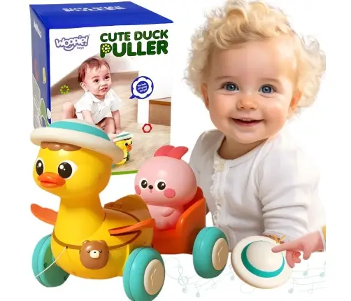 WOOPIE BABY Żółta Kaczuszka z Różowym Króliczkiem w Przyczepce do Ciągnięcia