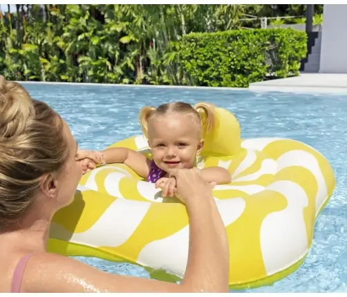 Bestway 32298 Siedzisko do nauki pływania Kwadrat Swim Safer Comfort Plush Zółte fale 76cm x 76cm