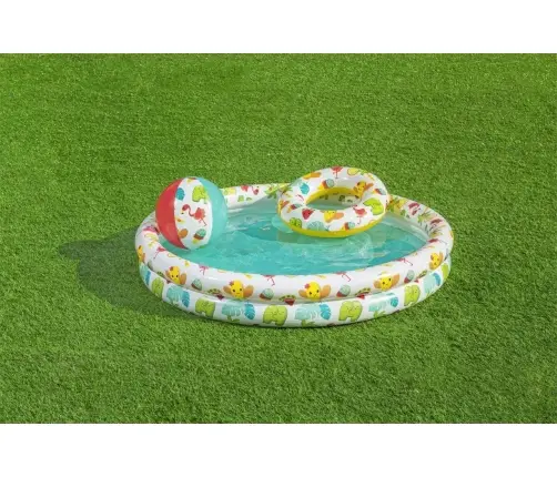 Bestway 51124 Zestaw Basenik dmuchany do pływania 1.22m x 20cm, Koło 46cm, Piłka 27cm