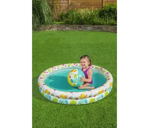Bestway 51124 Zestaw Basenik dmuchany do pływania 1.22m x 20cm, Koło 46cm, Piłka 27cm