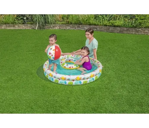 Bestway 51124 Zestaw Basenik dmuchany do pływania 1.22m x 20cm, Koło 46cm, Piłka 27cm