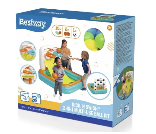 Bestway 52728 Basen dmuchany wielofunkcyjny z piłeczkami Koszykówka Piłeczki i Piłka nożna 1.20m x 1
