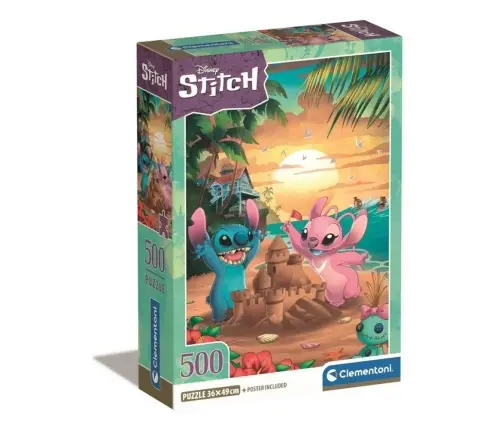Clementoni Puzzle 500el Compact Stitch. Stitch i Angel na plaży 35547