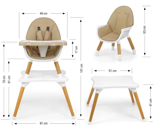 Krzesełko do karmienia 2w1 Malmo Beige Krzesełko do karmienia 2w1 Malmo Beige