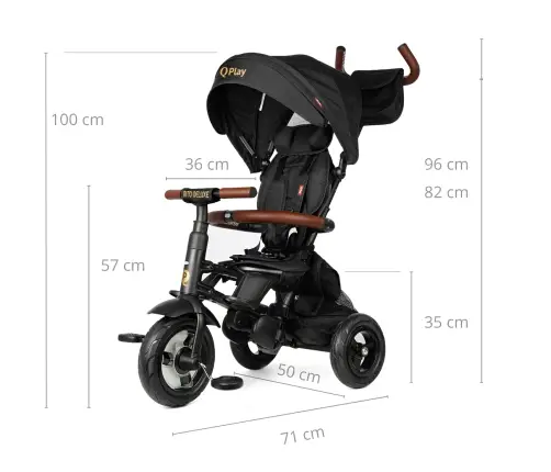 Bērnu trīsritenis Qplay Rito Deluxe Rubber Black