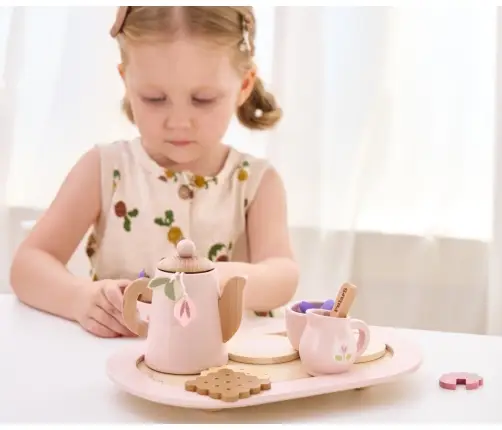 Viga 44267 PolarB Drewniany zestaw do kawy i herbaty - pink